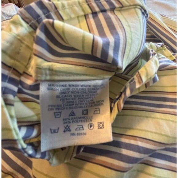 Lands End Women's Size 16 Yellow and Green Striped Long Sleeve Button Up Shirt - Picture 4 of 4